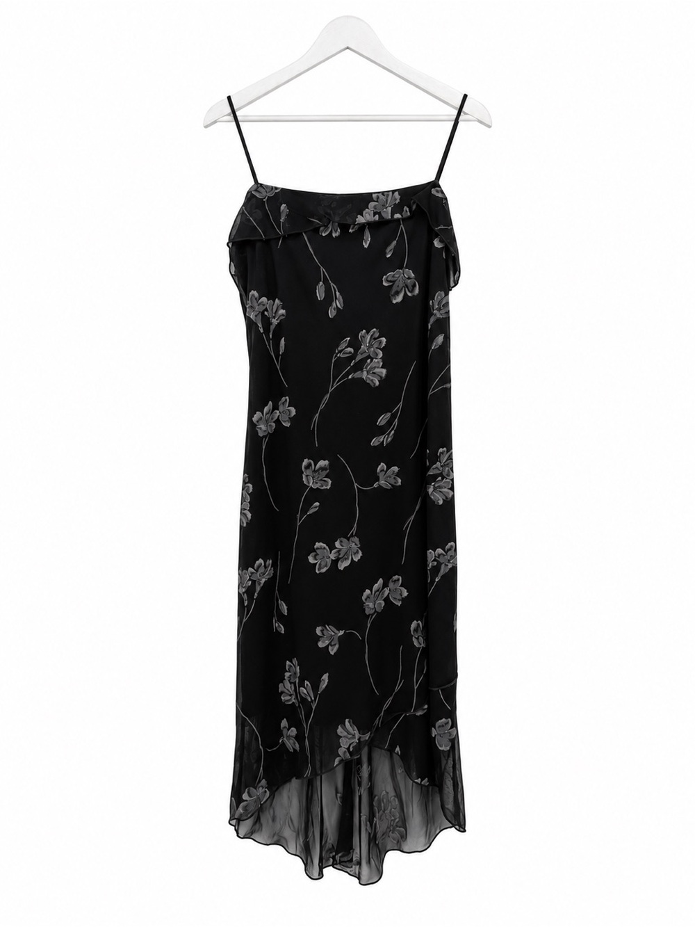 Byer Too Vintage Black Gray Floral Spaghetti Strap Midi Dress Size Large